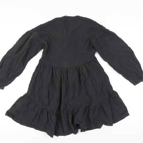 Marks and Spencer Girls Black Cotton Skater Dress 9-10Y Long Sleeve