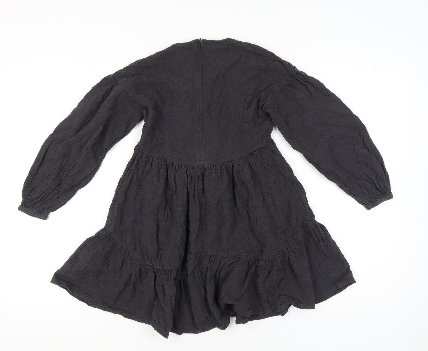 Marks and Spencer Girls Black Cotton Skater Dress 9-10Y Long Sleeve