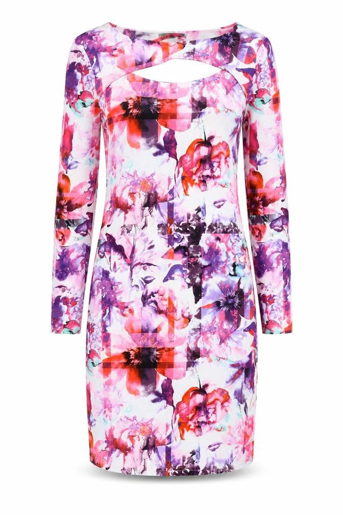 Front view of Definitions Women’s Multicoloured Floral Bodycon Dress, size UK 14