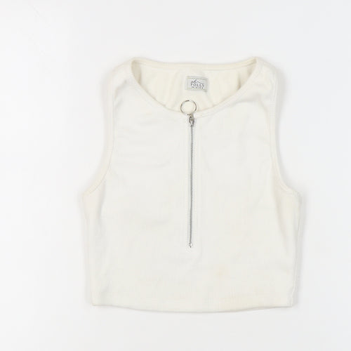 Oh Polly Women’s Ivory Cropped Tank Top UK 12 Slim Fit Zip Detail
