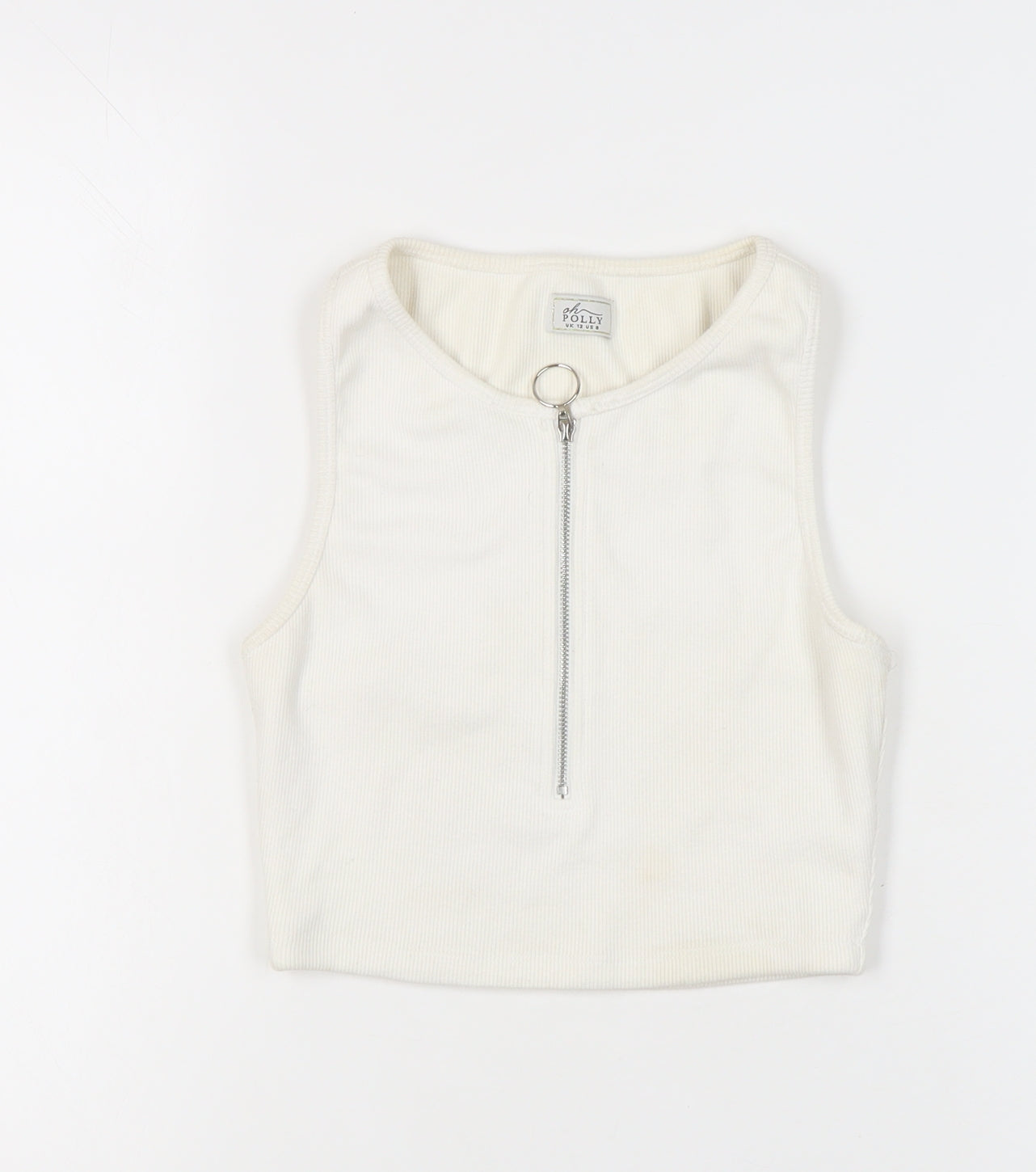 Oh Polly Women’s Ivory Cropped Tank Top UK 12 Slim Fit Zip Detail