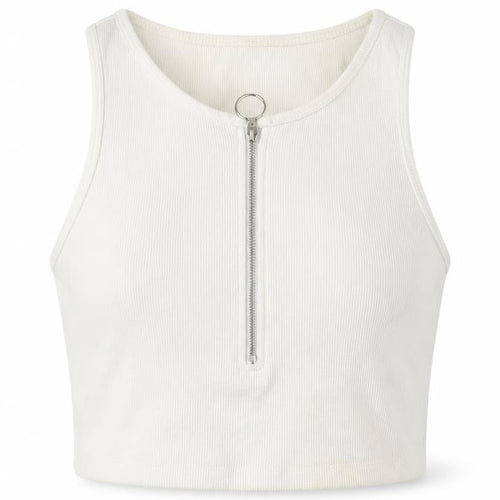 Oh Polly Women’s Ivory Cropped Tank Top UK 12 Slim Fit Zip Detail