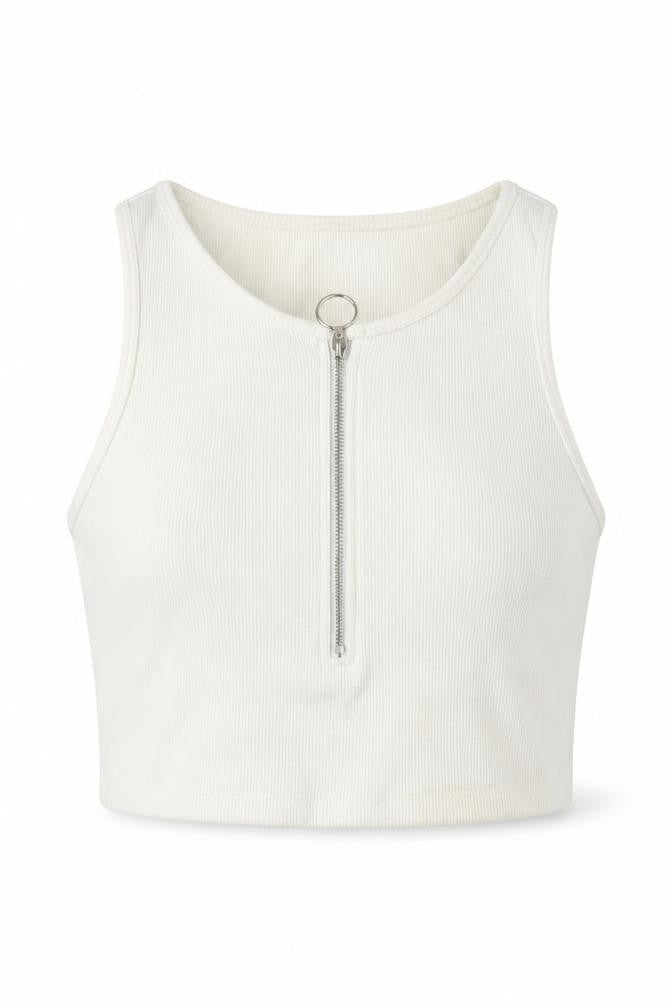 Oh Polly Women’s Ivory Cropped Tank Top UK 12 Slim Fit Zip Detail