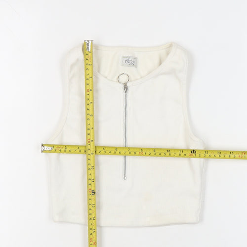 Oh Polly Women’s Ivory Cropped Tank Top UK 12 Slim Fit Zip Detail