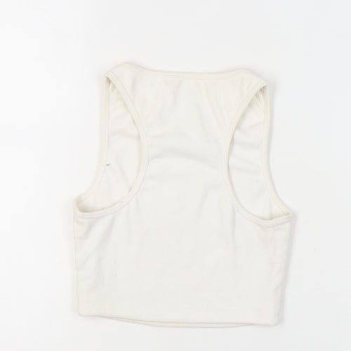 Oh Polly Women’s Ivory Cropped Tank Top UK 12 Slim Fit Zip Detail