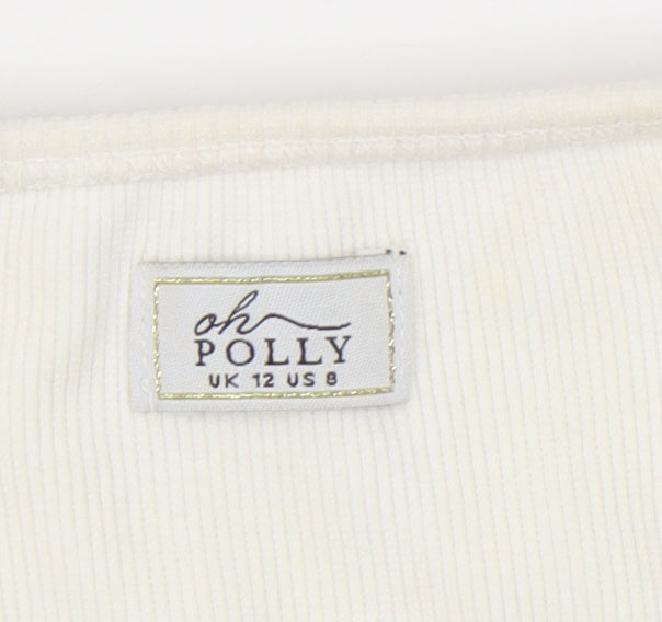 Oh Polly Women’s Ivory Cropped Tank Top UK 12 Slim Fit Zip Detail