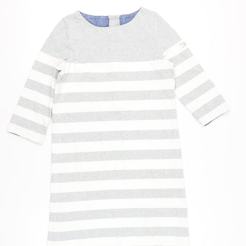 Joules Women Grey White Striped Cotton Shift Dress Size 10