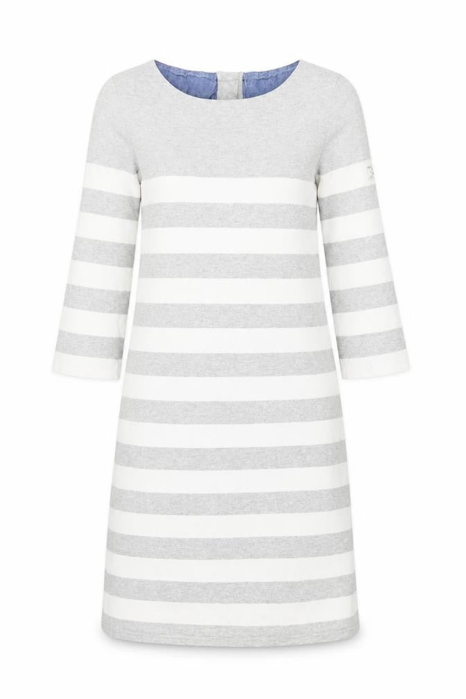 Joules Women Grey White Striped Cotton Shift Dress Size 10
