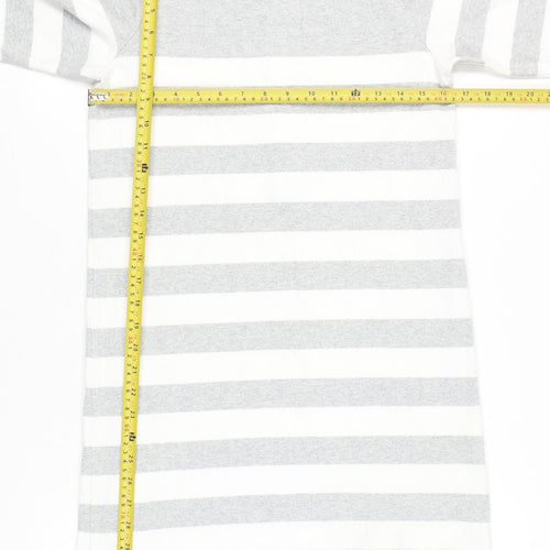 Joules Women Grey White Striped Cotton Shift Dress Size 10