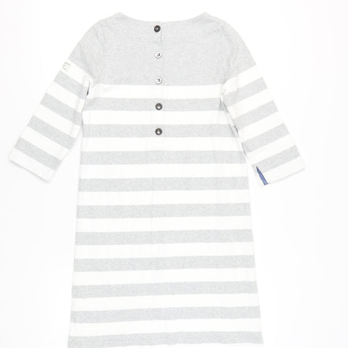 Joules Women Grey White Striped Cotton Shift Dress Size 10
