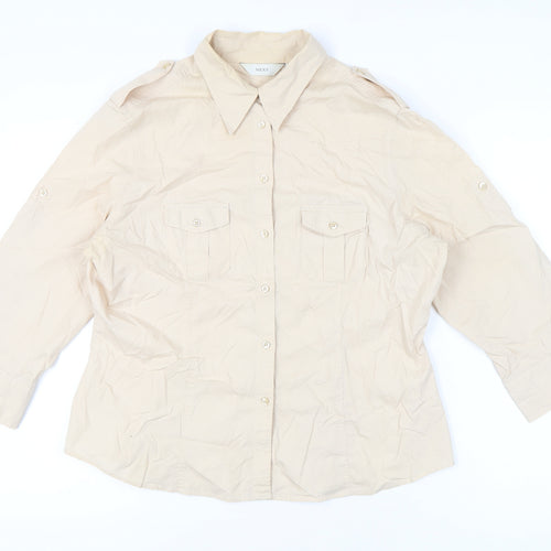 Next Women Beige Size 18 Button-Up Cotton Shirt 3/4 Sleeve