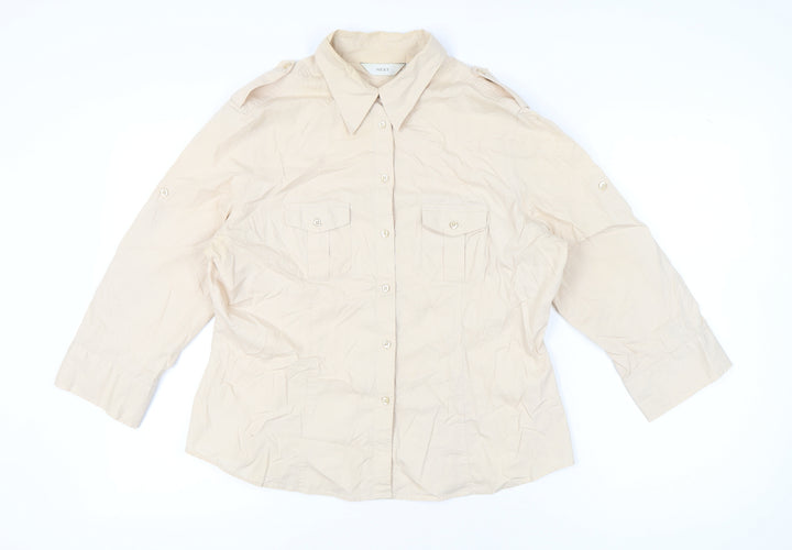 Next Women Beige Size 18 Button-Up Cotton Shirt 3/4 Sleeve