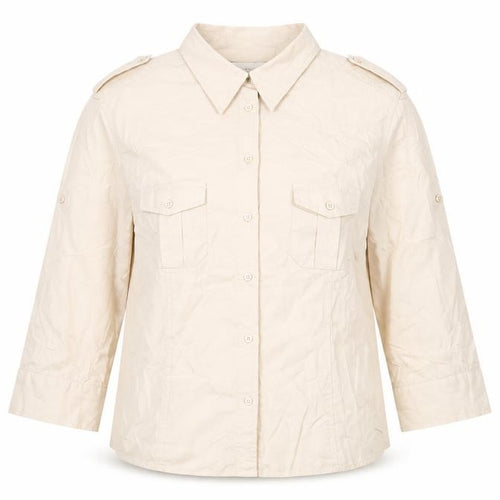 Next Women Beige Size 18 Button-Up Cotton Shirt 3/4 Sleeve
