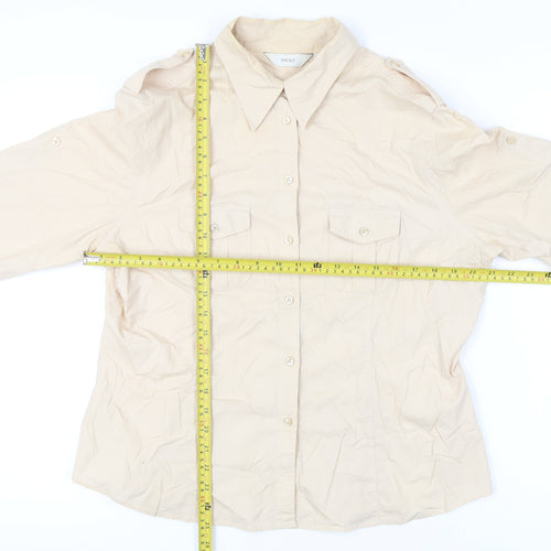 Next Women Beige Size 18 Button-Up Cotton Shirt 3/4 Sleeve