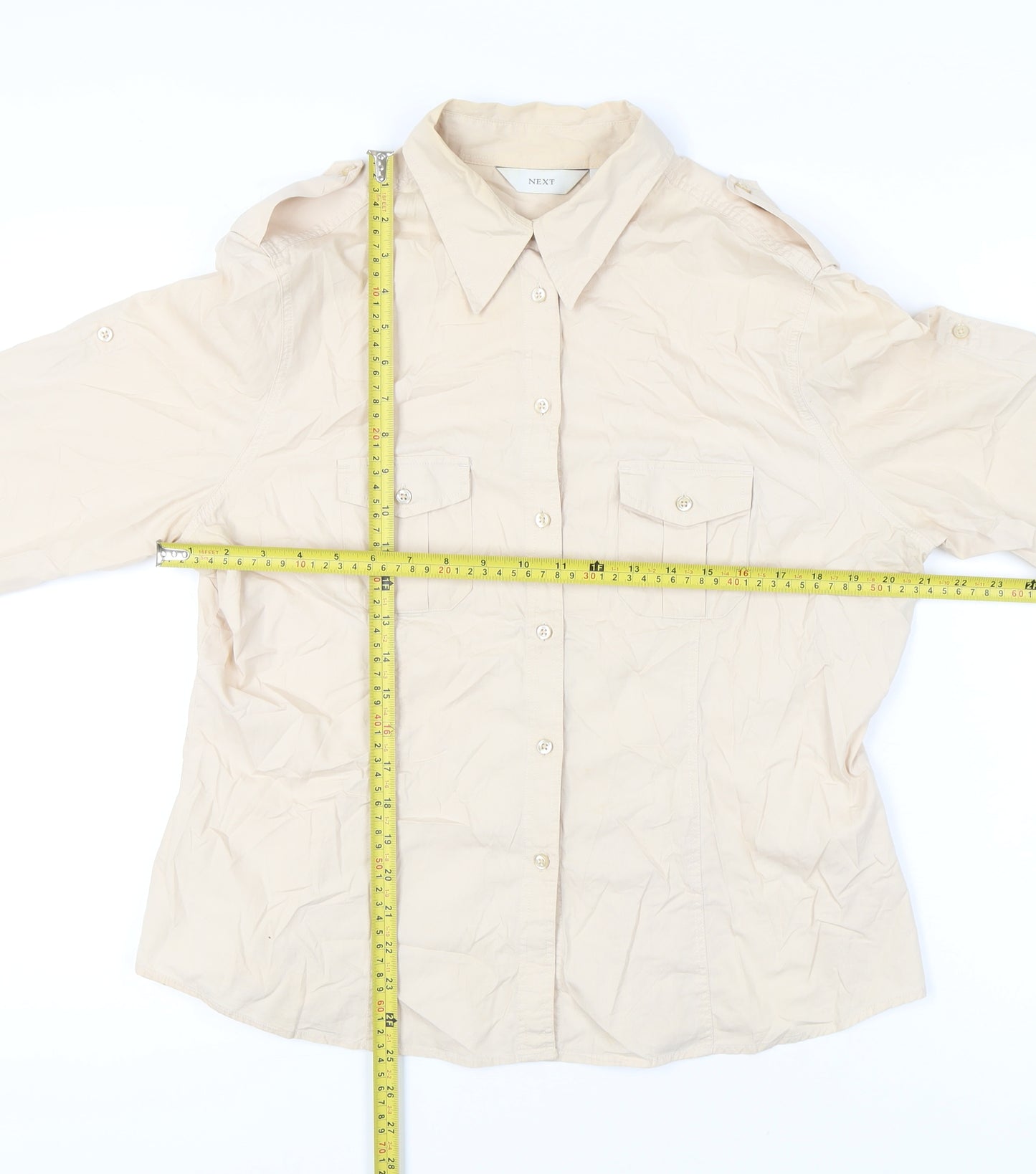 Next Women Beige Size 18 Button-Up Cotton Shirt 3/4 Sleeve