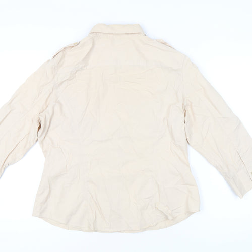Next Women Beige Size 18 Button-Up Cotton Shirt 3/4 Sleeve