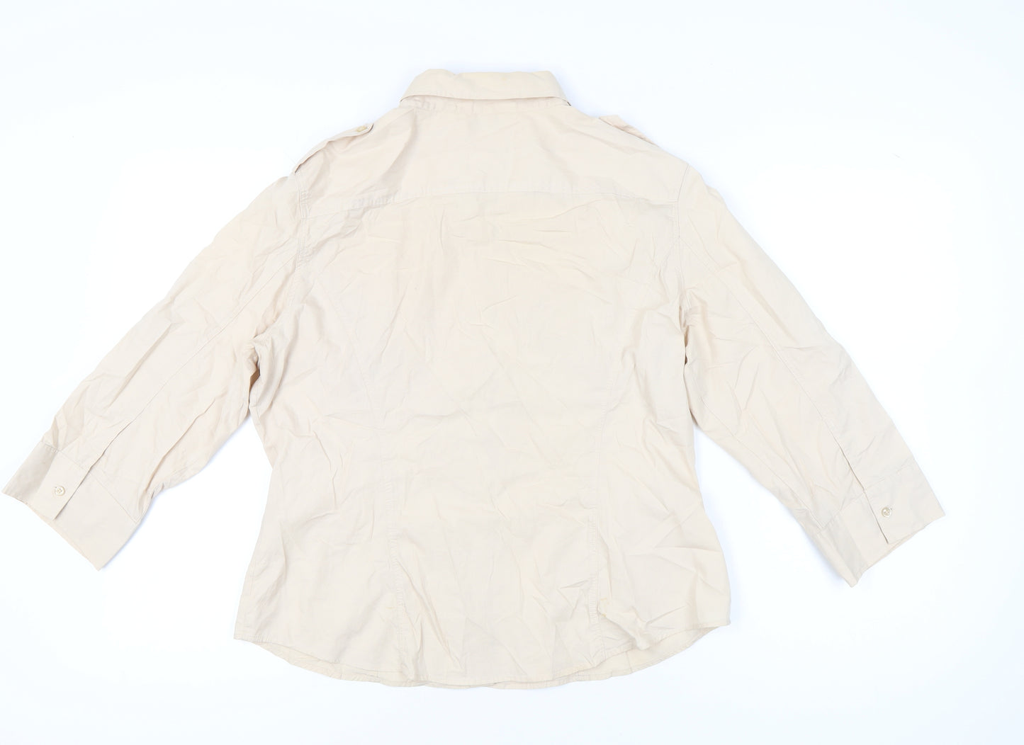 Next Women Beige Size 18 Button-Up Cotton Shirt 3/4 Sleeve