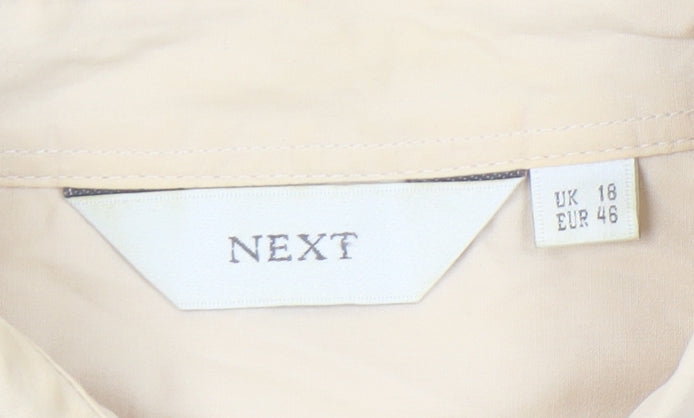 Next Women Beige Size 18 Button-Up Cotton Shirt 3/4 Sleeve