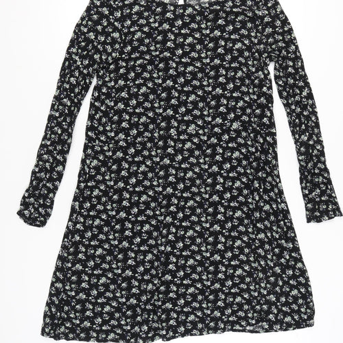 H&M Womens Black Floral A-Line Knee Length Dress Size 10