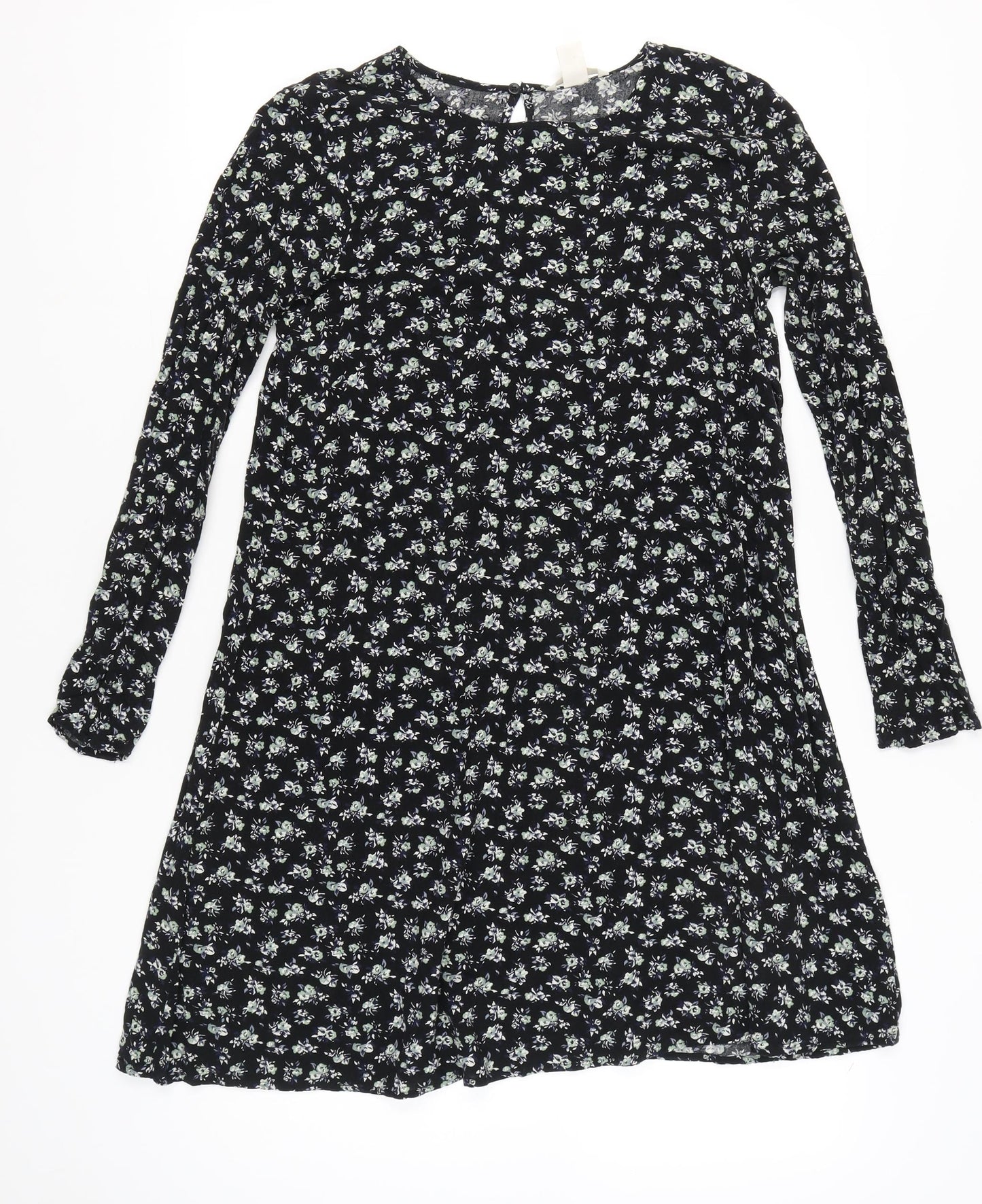 H&M Womens Black Floral A-Line Knee Length Dress Size 10