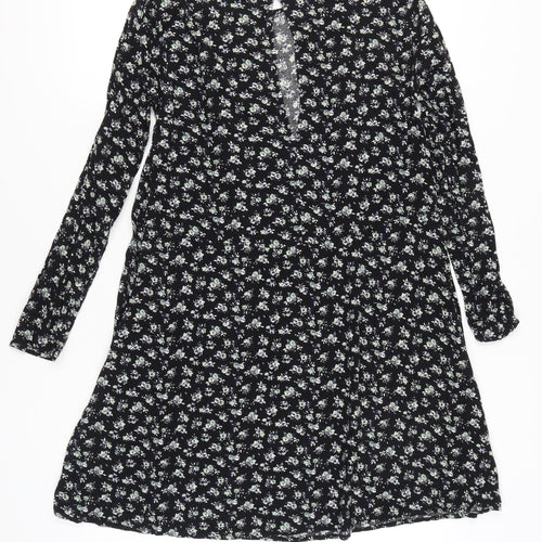 H&M Womens Black Floral A-Line Knee Length Dress Size 10