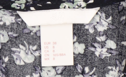 H&M Womens Black Floral A-Line Knee Length Dress Size 10
