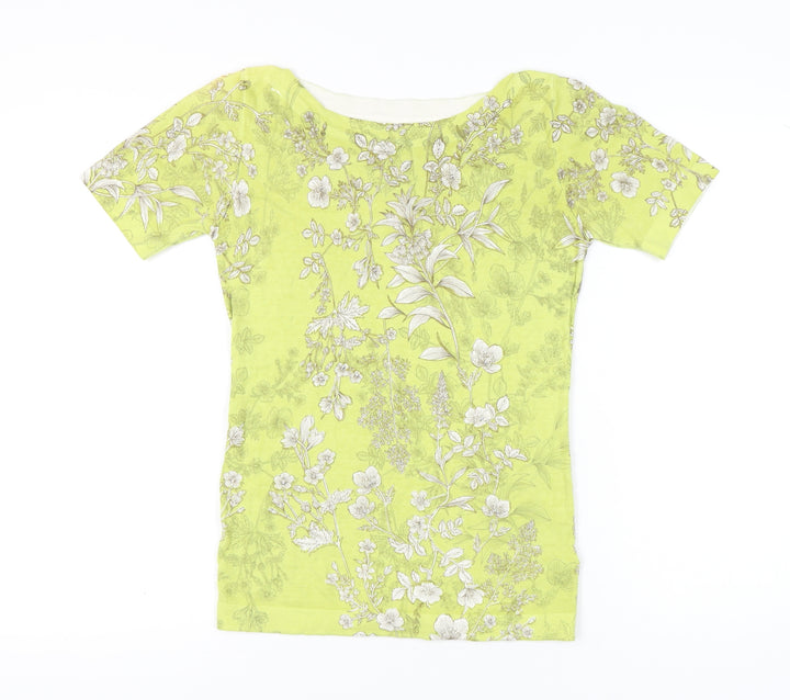 Next Women’s Yellow Floral T-Shirt Size 6 Short Sleeve Boat Neck