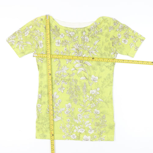 Next Women’s Yellow Floral T-Shirt Size 6 Short Sleeve Boat Neck
