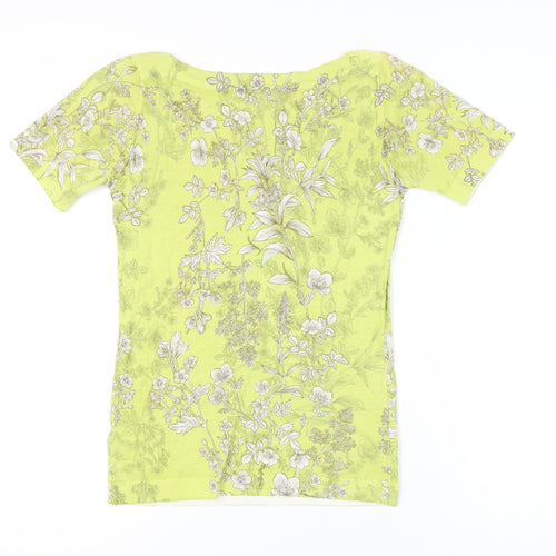Next Women’s Yellow Floral T-Shirt Size 6 Short Sleeve Boat Neck