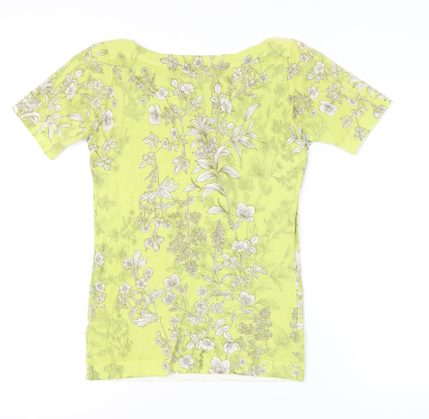 Next Women’s Yellow Floral T-Shirt Size 6 Short Sleeve Boat Neck