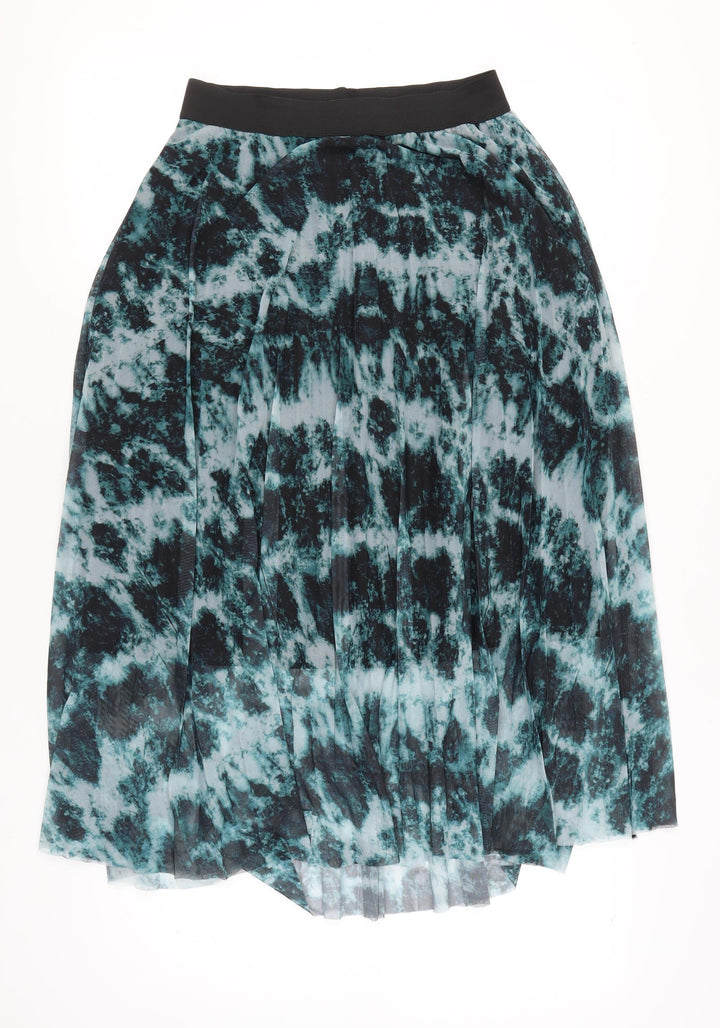 Red Herring Womens Blue Black Midi Pleated Skirt Size 12