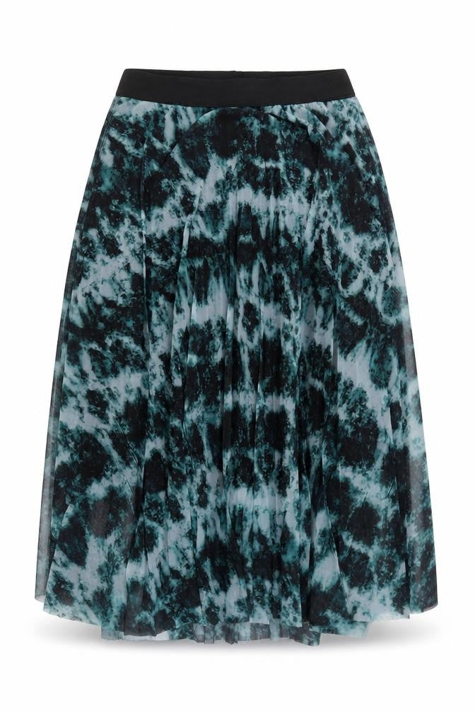 Front view of Red Herring women’s blue black midi pleated skirt, size UK 12