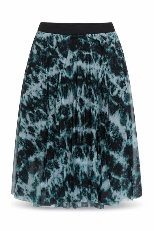 Front view of Red Herring women’s blue black midi pleated skirt, size UK 12