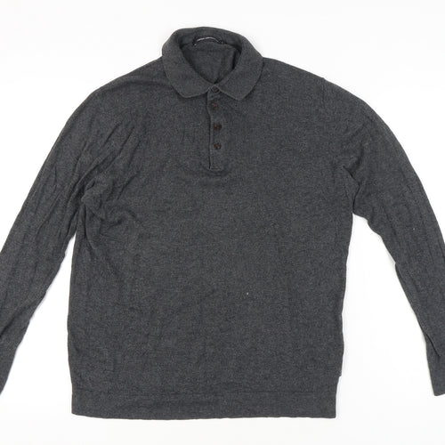 French Connection Men's Grey Cotton Wool Collared Henley Jumper L