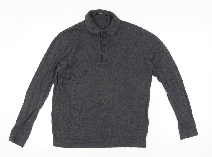 French Connection Men's Grey Cotton Wool Collared Henley Jumper L