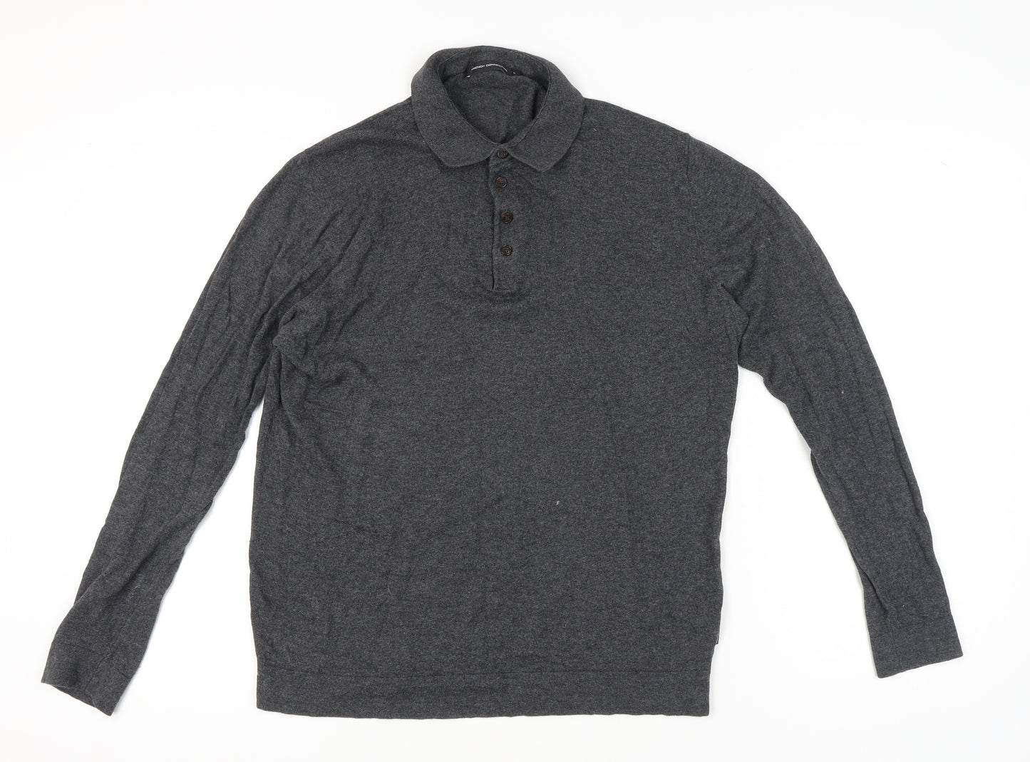 French Connection Men's Grey Cotton Wool Collared Henley Jumper L