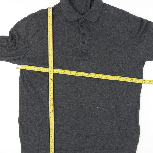 French Connection Men's Grey Cotton Wool Collared Henley Jumper L