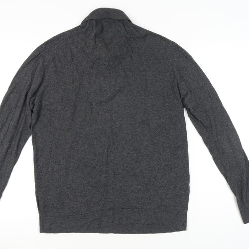 French Connection Men's Grey Cotton Wool Collared Henley Jumper L