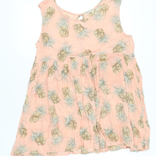 Brave Soul Women’s Pink Tropical Pineapple A-Line Sleeveless Dress L