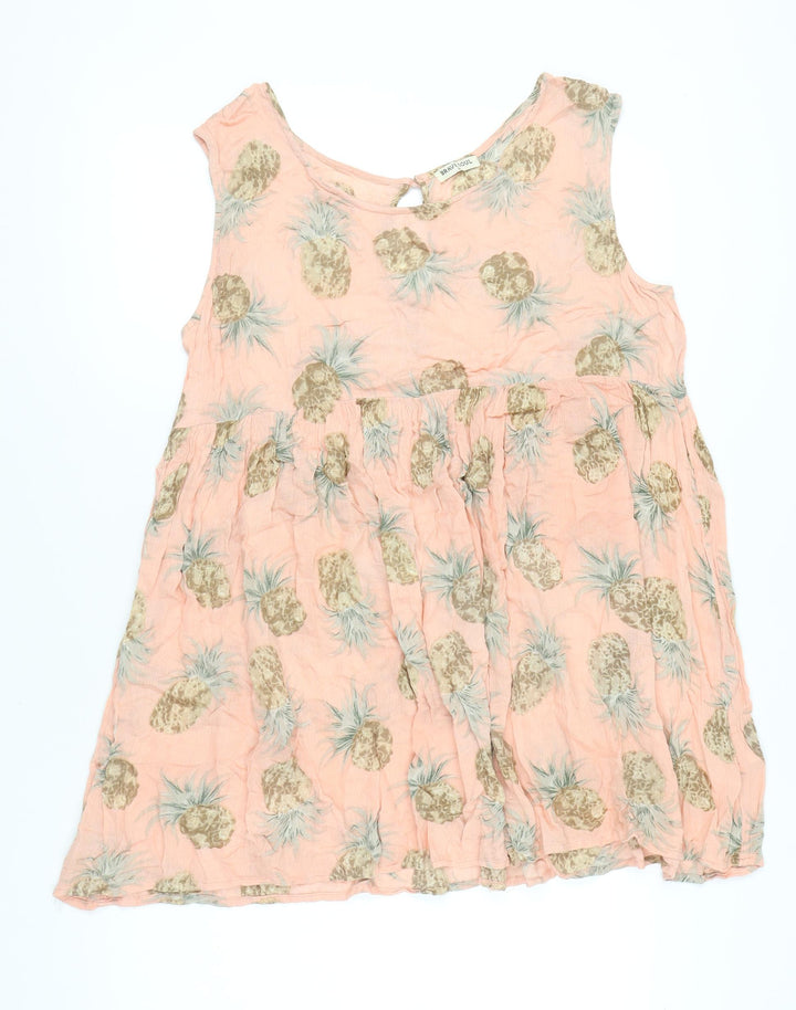 Brave Soul Women’s Pink Tropical Pineapple A-Line Sleeveless Dress L