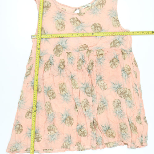 Brave Soul Women’s Pink Tropical Pineapple A-Line Sleeveless Dress L