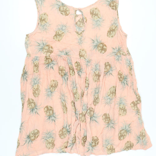 Brave Soul Women’s Pink Tropical Pineapple A-Line Sleeveless Dress L