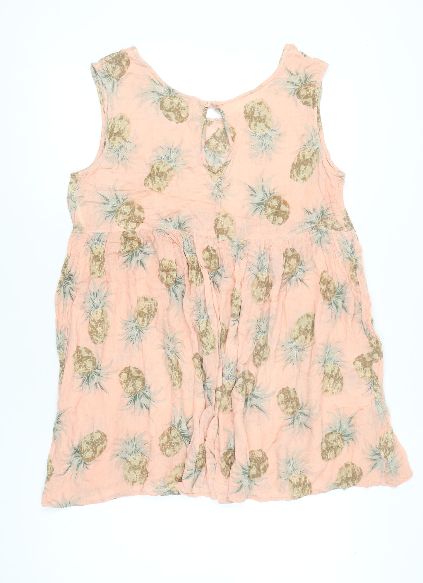 Brave Soul Women’s Pink Tropical Pineapple A-Line Sleeveless Dress L