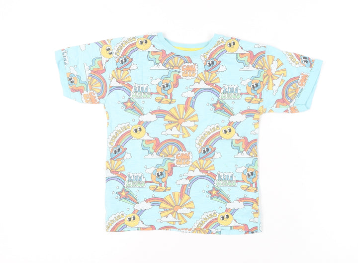 Next Girls Blue Rainbow Cartoon Print T-Shirt 4-5 Years Short Sleeve