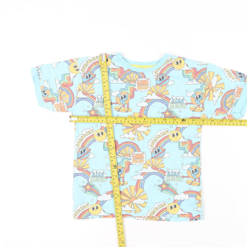 Next Girls Blue Rainbow Cartoon Print T-Shirt 4-5 Years Short Sleeve