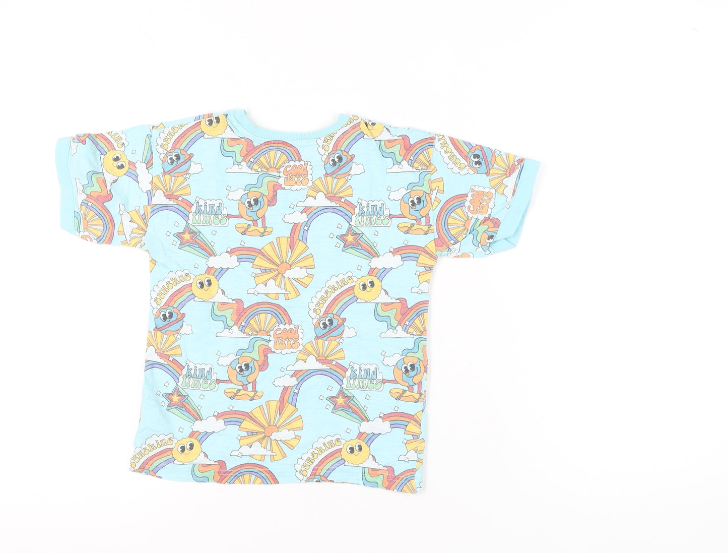 Next Girls Blue Rainbow Cartoon Print T-Shirt 4-5 Years Short Sleeve