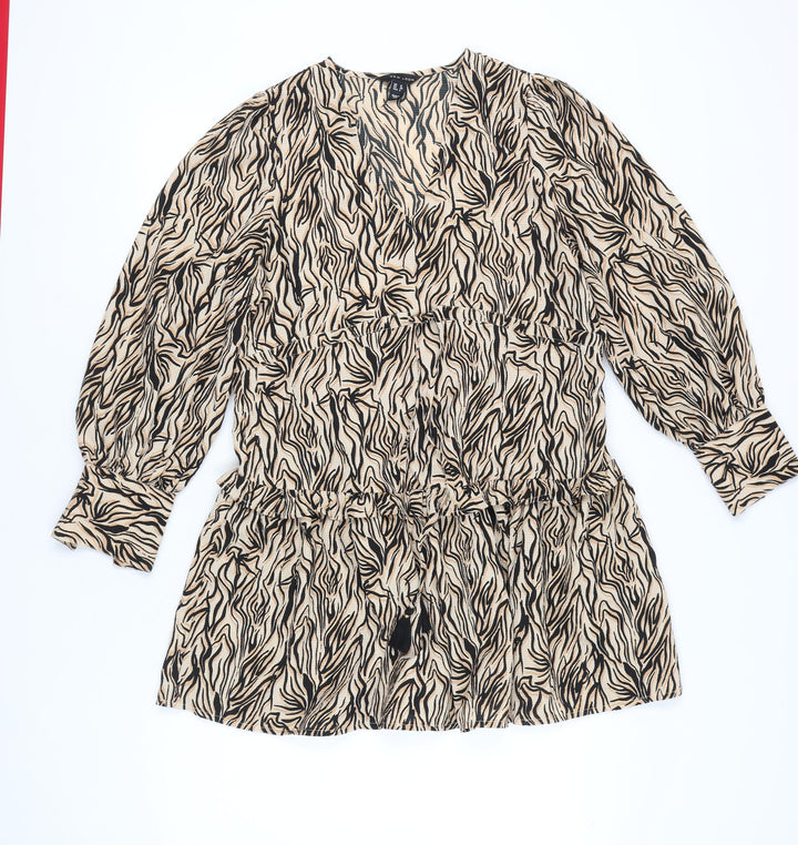 New Look Womens Beige Animal Print Shift Dress Size 12