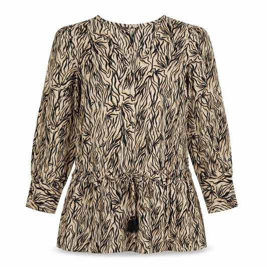 Front view of New Look women’s beige animal print shift dress, size UK 12