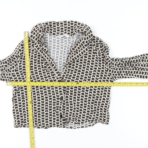 Stradivarius Women’s Black Beige Geometric Cropped Button-Up Blouse L