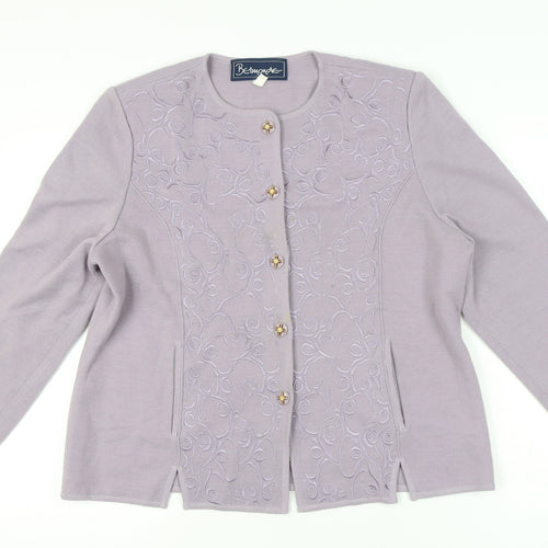 Belmonde Women’s Purple Cardigan UK 20 Embroidered Long Sleeve Knit